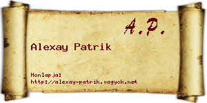 Alexay Patrik névjegykártya